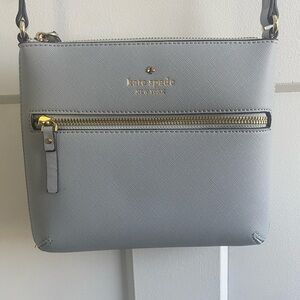 Kate Spade Gray Leather Crossbody Bag with Gold Accents